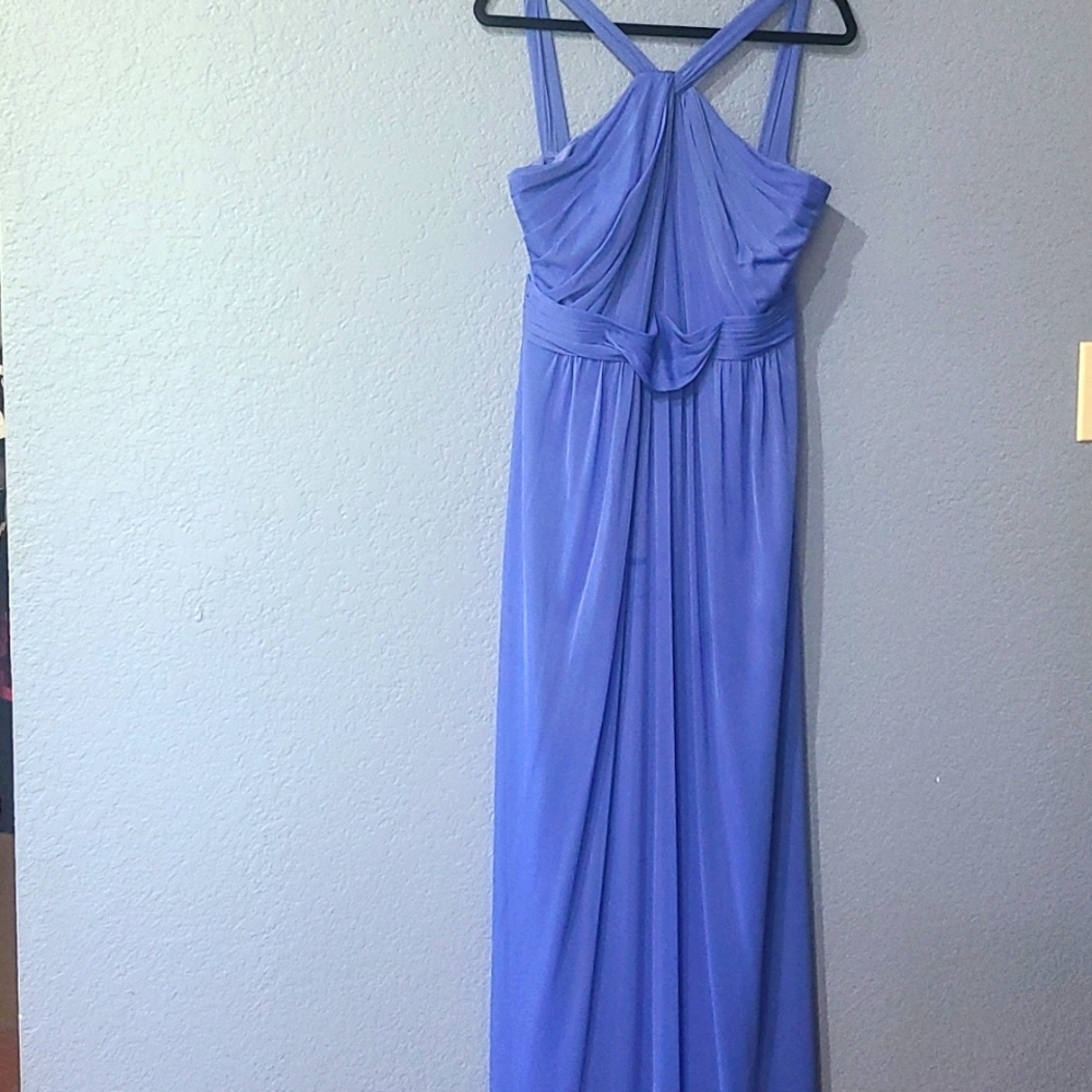Floor length lavender blue dress